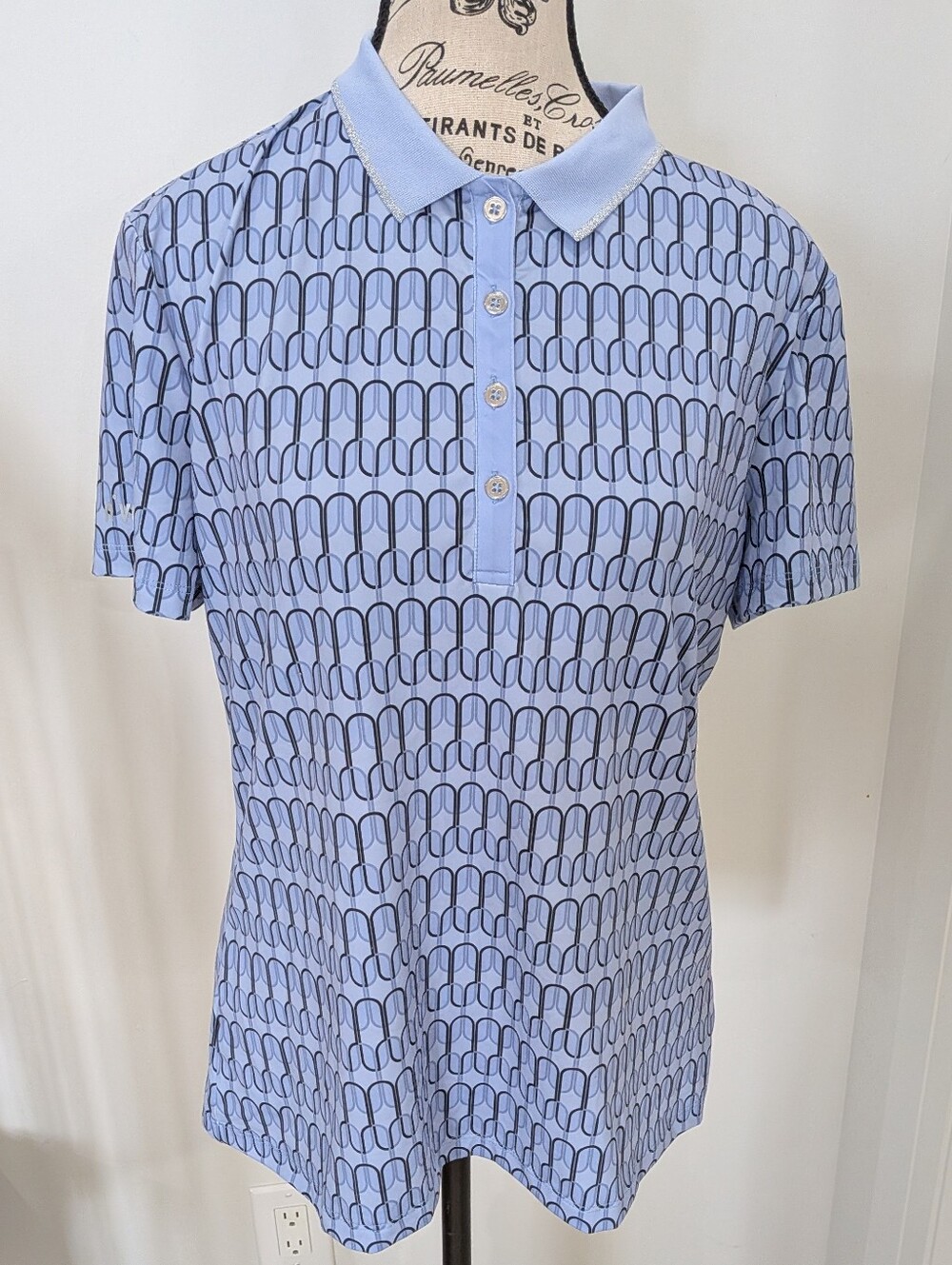 NVO |  Women's Blue Heron Golf Patterned Button Up Collard Kelly Polo